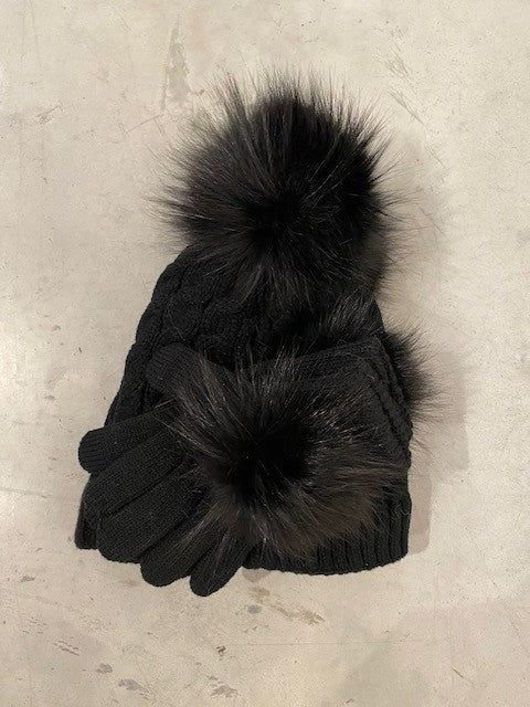 Bonnets & Gloves with fur Black