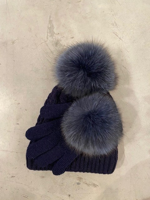 Bonnets & Gloves with fur Navy Blue
